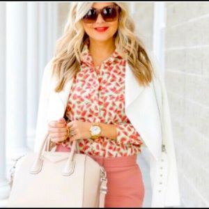 J Crew Perfect Shirt Women's Button Up Watermelon Print Size XL Cotton